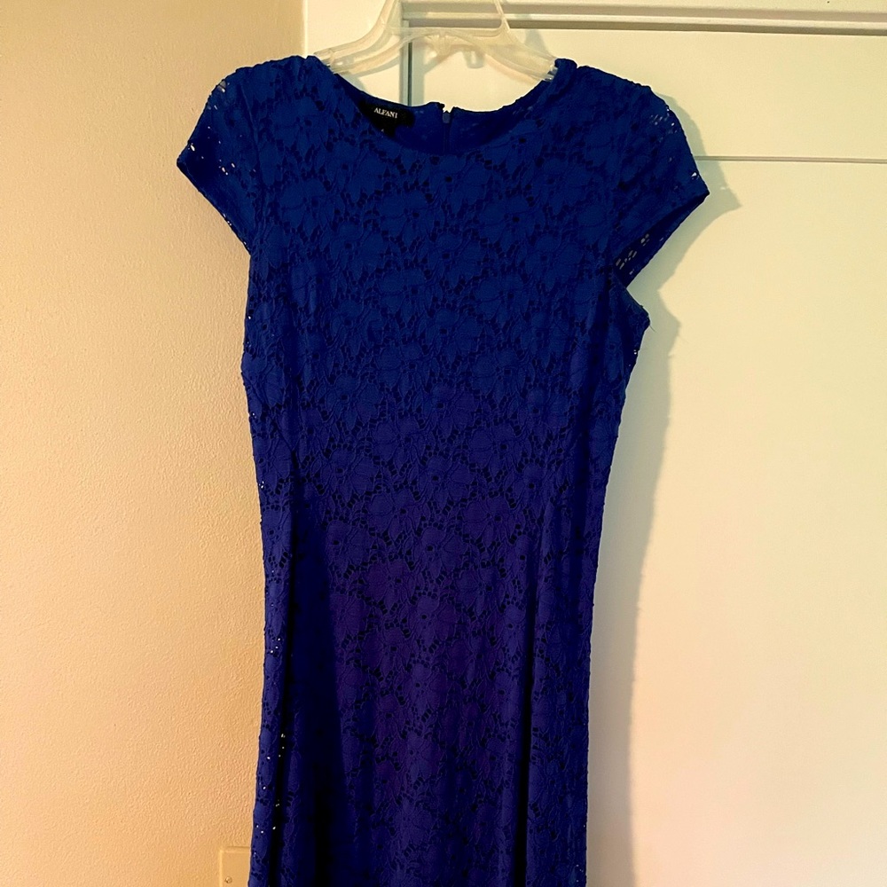 Alfani royal blue tea length dress with eyelets. Fully lined.